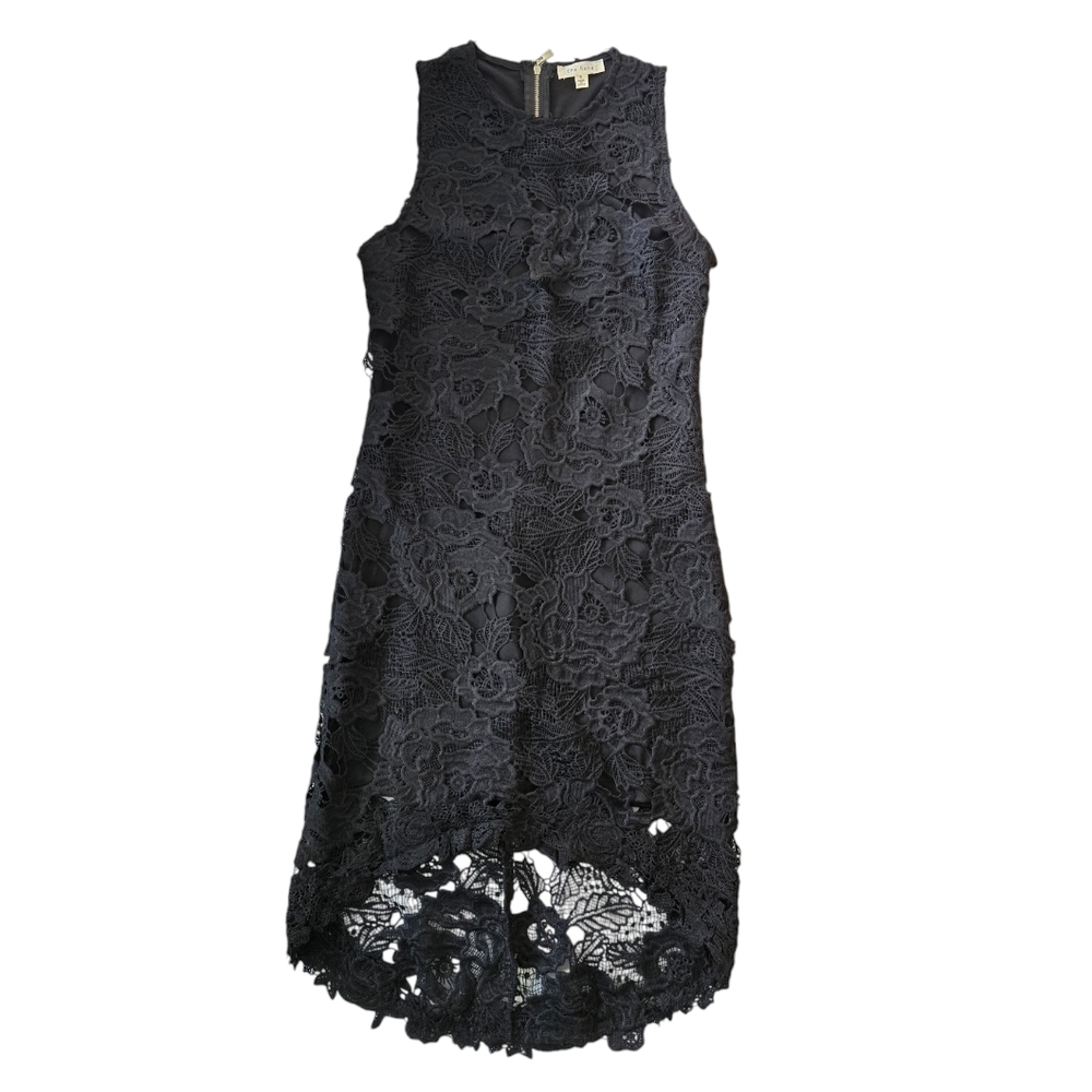 Black full lace high low sleeveless dress